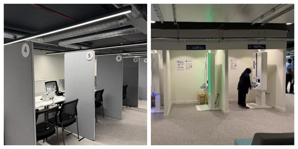 An collage of kiosks.
